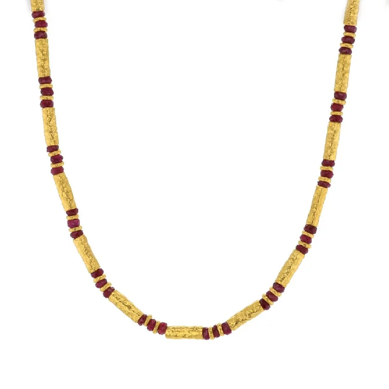 Rose Gold Necklaces for Women-Ruby & 24K Gold Bead Necklace