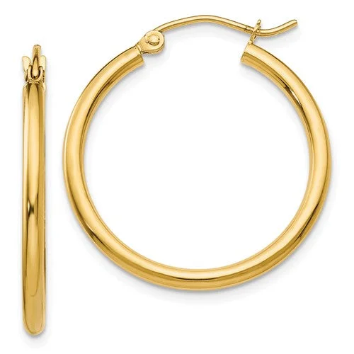 Handcrafted Drop Earrings-Custom Gold Earrings-14K Yellow Gold Lightweight 25mm x 2mm Hoop Earrings