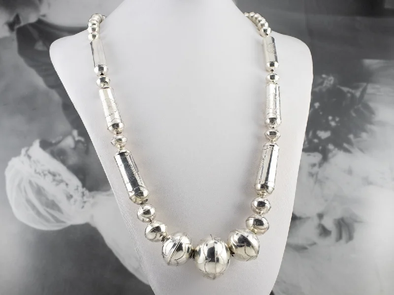 Fashionable Gold Necklaces-Southwestern Chunky Bead Sterling Silver Necklace