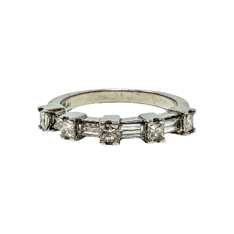 KnottedRings-18K White Gold Ring with Prong Set and Baguette Diamonds