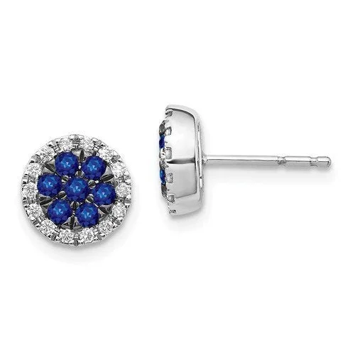 Gold Earrings for Brides-Fashionable Drop Earrings-14KT WHITE GOLD .45 CTW SAPPHIRE & .14 CTW DIAMOND CLUSTER HALO EARRINGS