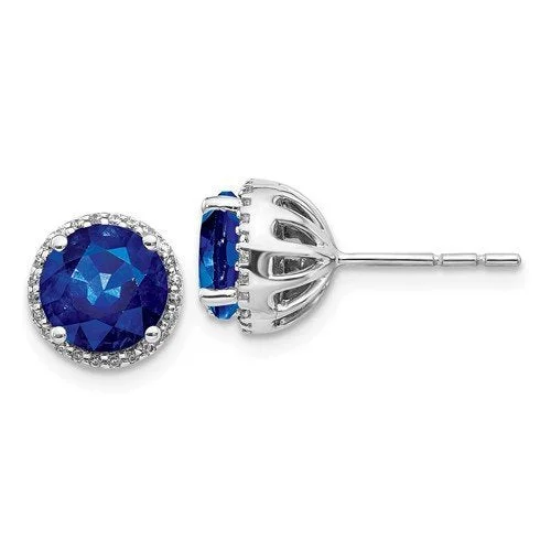 Birthday Earrings-Pearl Hoop Earrings-14KT WHITE GOLD 2.30 CTW SAPPHIRE & 0.12 CTW DIAMOND HALO EARRINGS