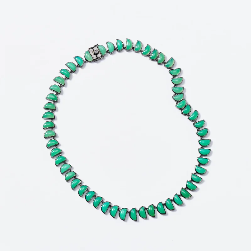 Fashionable Gold Necklaces-Large Chrysoprase Worm Riviere Necklace