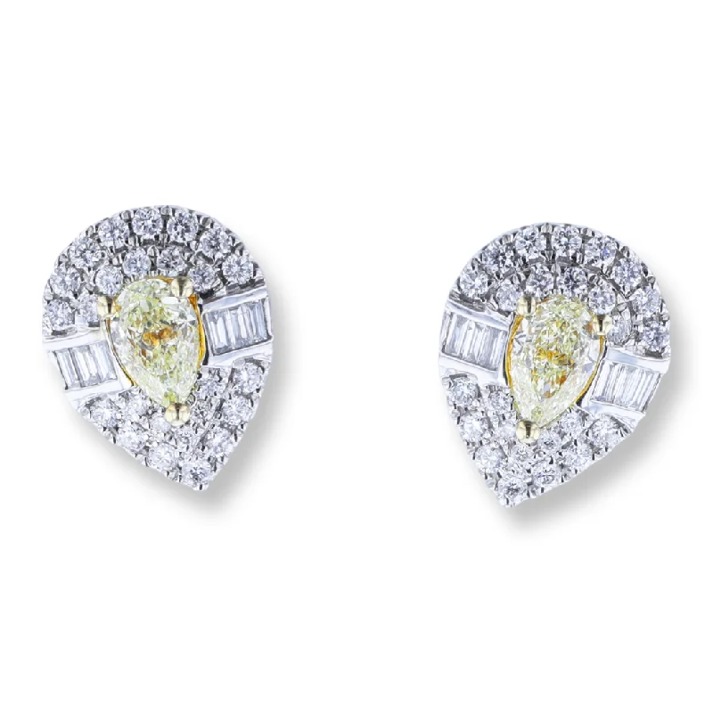 Lightweight Drop Earrings-Jewel Stud Earrings-14K WHITE GOLD 0.63CTW YELLOW DIAMOND & 0.50CTW WHITE DIAMOND HALO EARRINGS