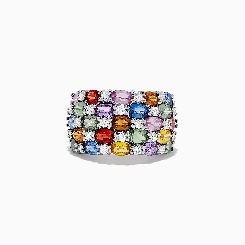 HonorRings-Watercolors 14K White Gold Multi Sapphire and Diamond Ring, 7.21 TCW