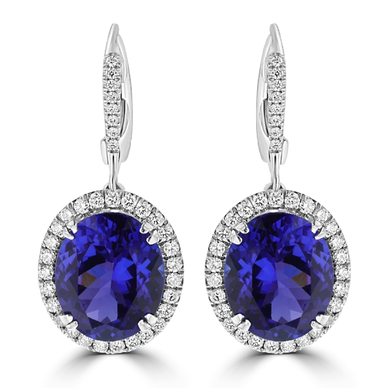 Multi-Drop Earrings-Floral Earrings-JULEVE 13.61 CTW TANZANITE & 1.46 CTW DIAMOND DANGLE EARRINGS