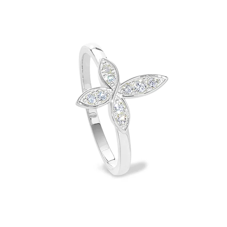 SilverRings-Platinum Finish Sterling Silver Micropave Marquis Cross Ring with Simulated Diamonds - size 5