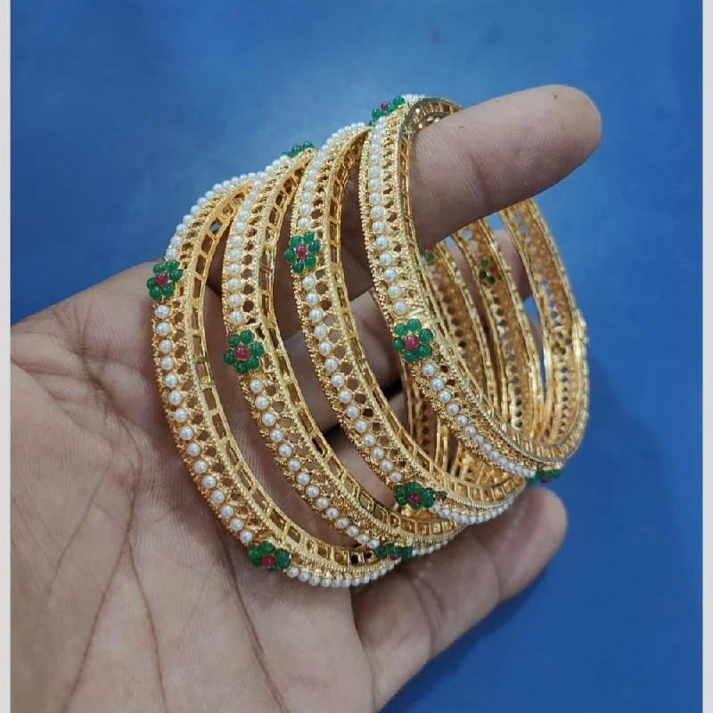 Glamorous Bangles For Date Night-Pooja Bangles Gold Plated Pearls bangle Set