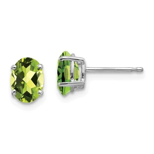 Minimalist Stud Earrings-Beach Earrings-14KT WHITE GOLD 1.60 CTW OVAL PERIDOT EARRINGS