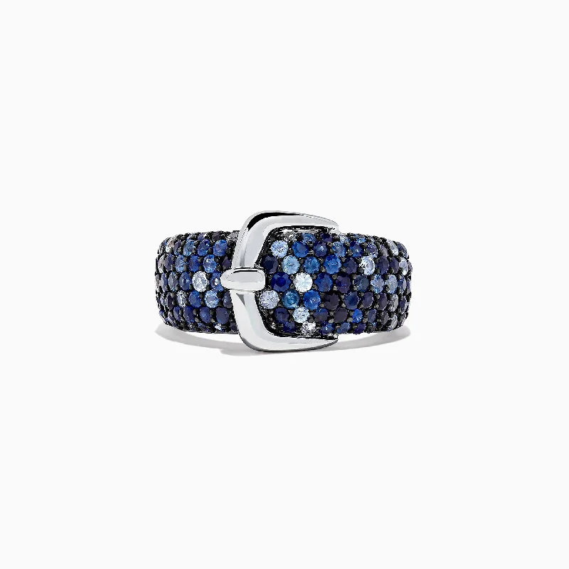 InitialRings-Splash Sterling Silver Blue Sapphire Buckle Ring, 2.41 TCW