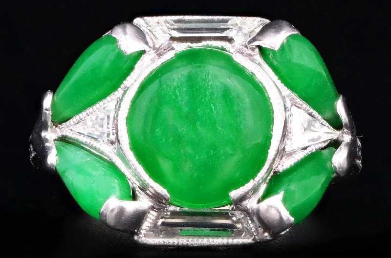 SeniorRings-Art Deco Marsh & Co Platinum "A" Jade & Diamond Ring