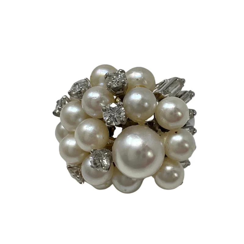 ClusterRings-Platinum Ring with Pearls and Diamonds