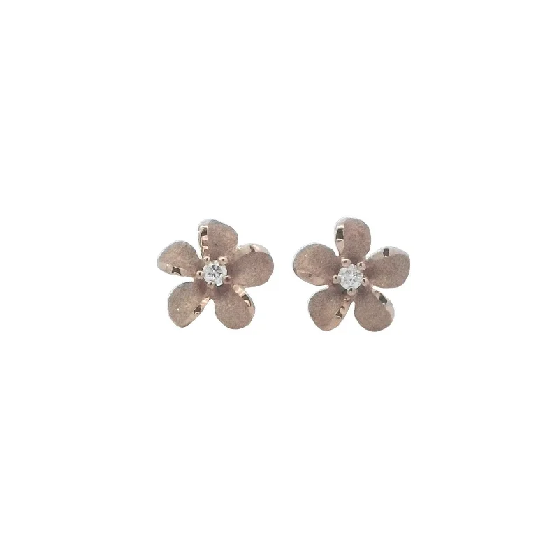 Gold Stud Earrings-Blue Earrings for Party-Plumeria Stud Earrings in Rose Gold