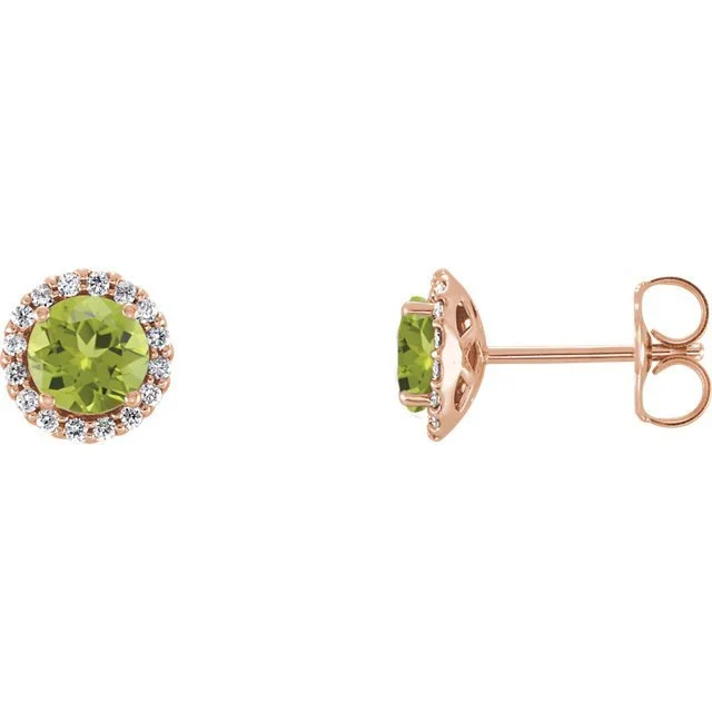 Artistic Earrings-Elegant Hoop Earrings for Women-14KT GOLD 1/4 CTW PERIDOT & 1/8 CTW DIAMOND HALO EARRINGS