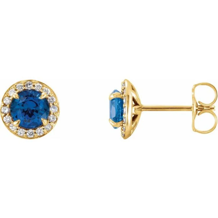 Trendy Stud Earrings-Mixed Metal Earrings-14K Yellow 4.5 mm Natural Blue Sapphire & 1/6 CTW Natural Diamond Earrings