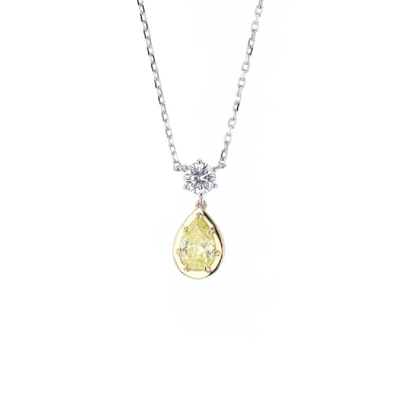 Personalized Jewelry for Gifts-0.61 ct Diamond & 1.28 ct Pear Yellow Diamond Pendant Necklace