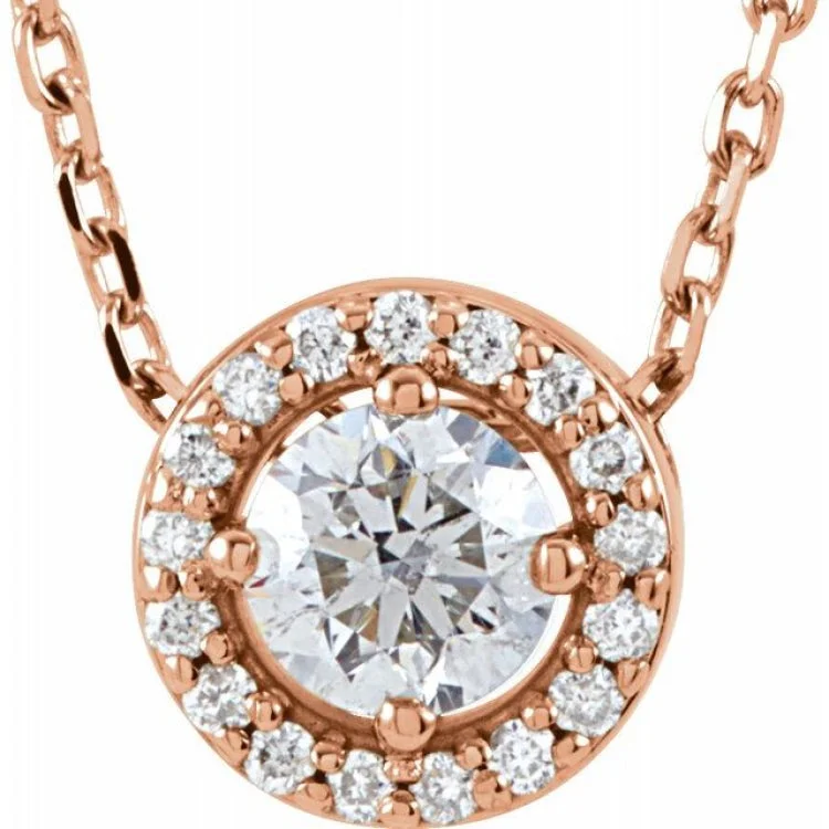 Fashion Jewelry Necklaces for Women-14K Rose 1/5 CTW Natural Diamond Halo-Style 16" Necklace