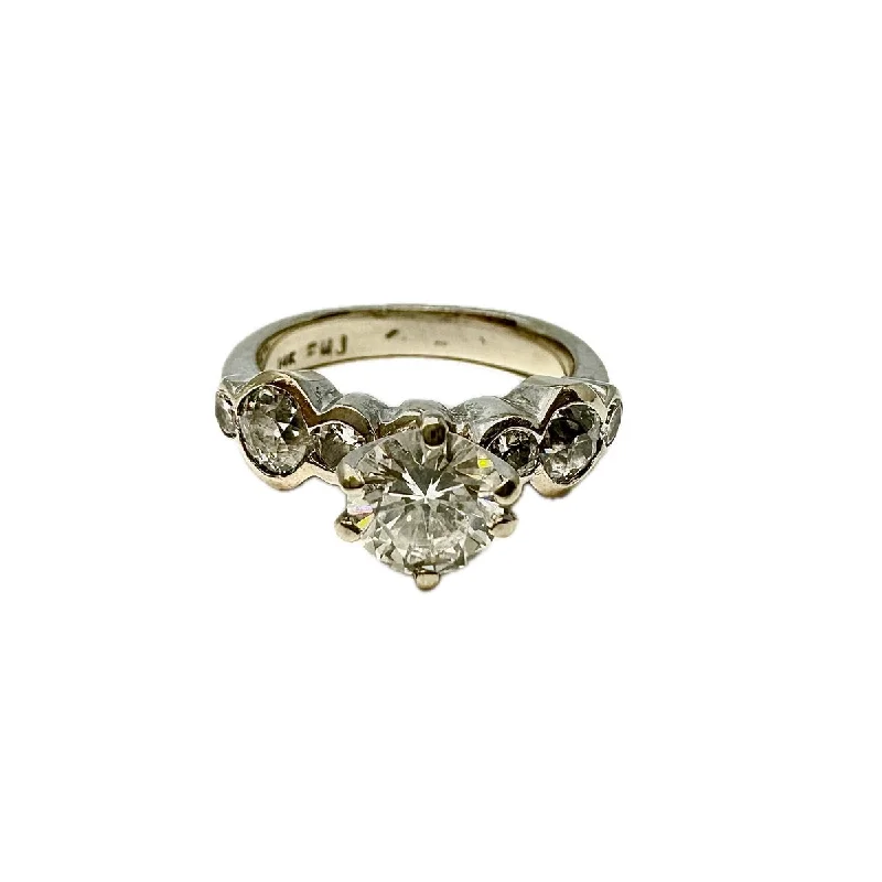 CompassRings-14K White Gold Engagement Ring with 7 Diamonds