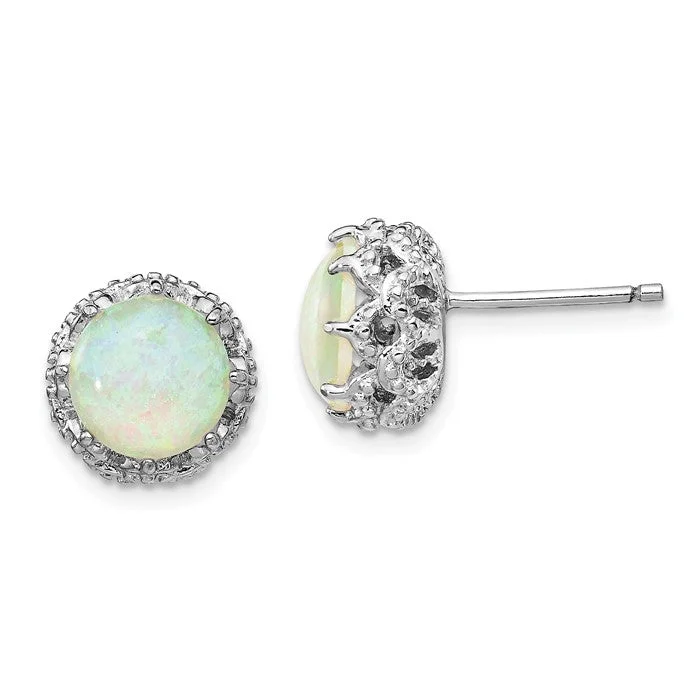 Fashionable Drop Stud Earrings-Artistic Stud Earrings-Cheryl M Sterling Silver CZ & Round White Opal Halo Post Earrings