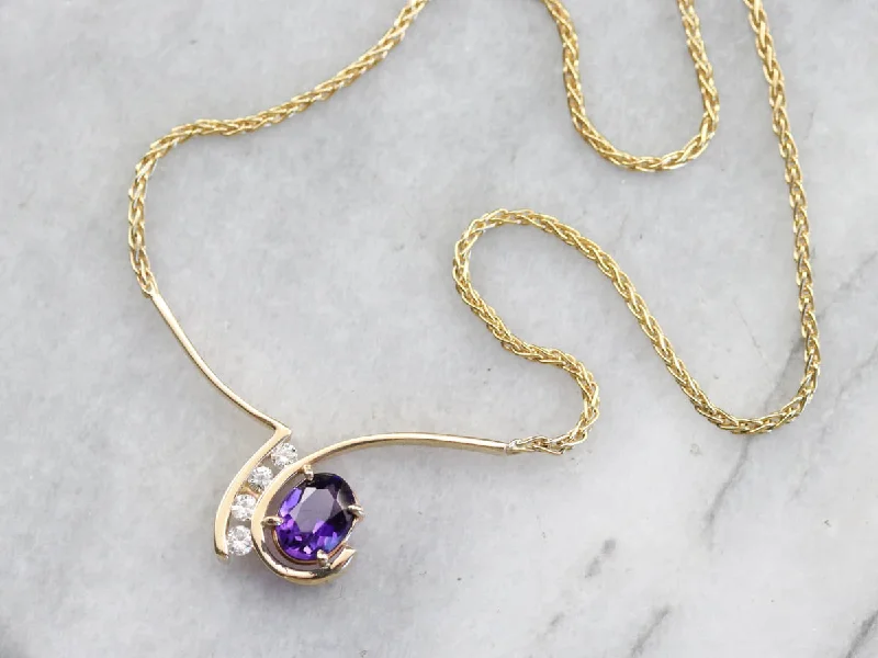 Triple Layer Necklaces for Women-Modernist Amethyst Diamond Gold Necklace