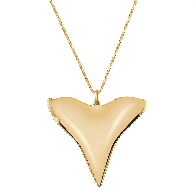 Engraved Necklaces for Couples-Gold Shark Tooth Necklace