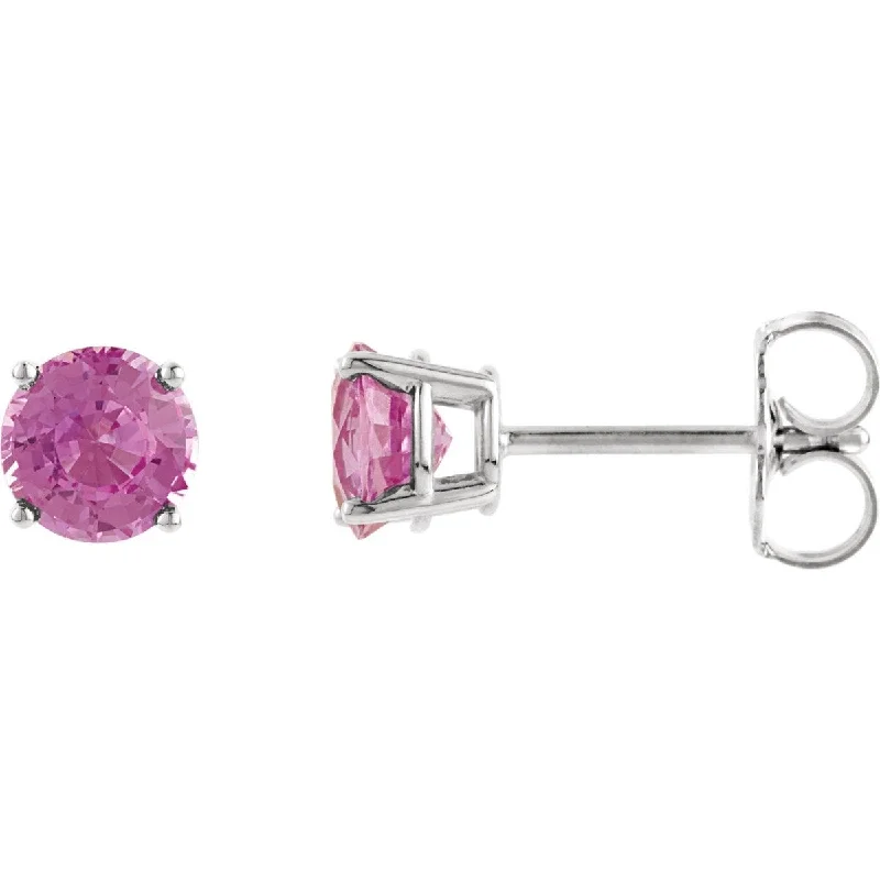 Purple Earrings-Clear Earrings-14KT GOLD 1.10 CTW ROUND PINK TOURMALINE STUD EARRINGS