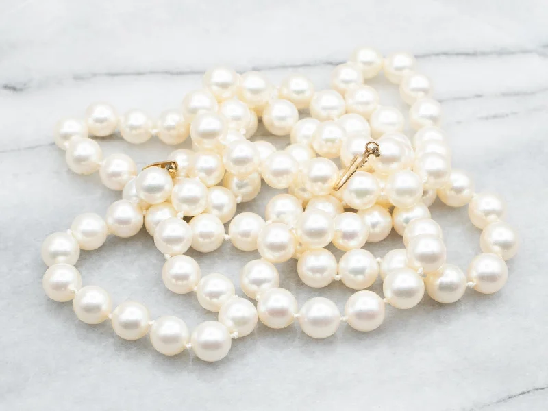 Necklaces for Birthdays-Long Saltwater Pearl Necklace with Filigree Clasp