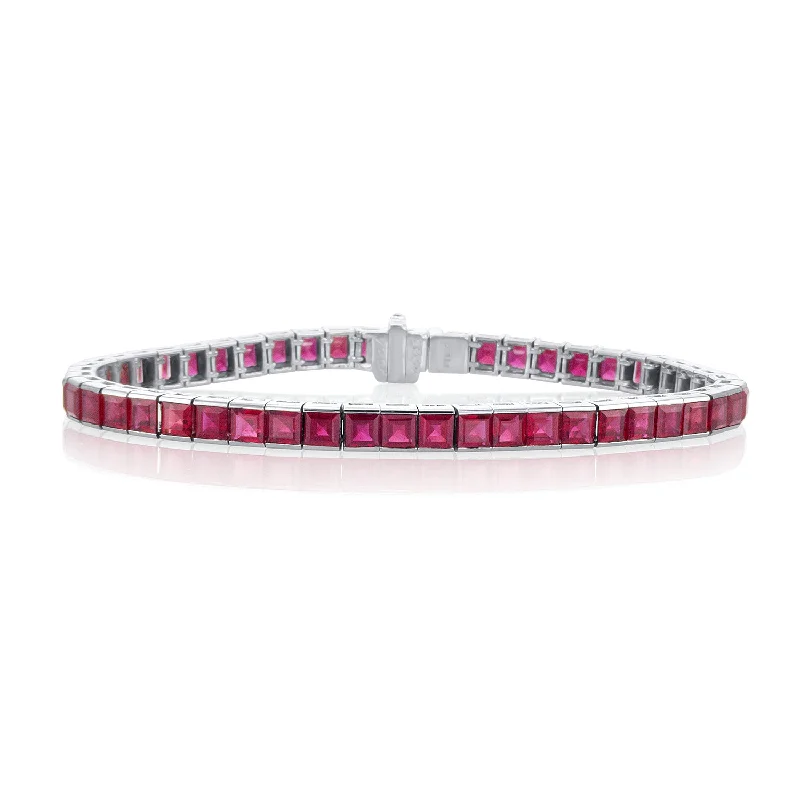 RhinestoneBracelets-13.35 Carat Ruby Tennis Bracelet set in Platinum