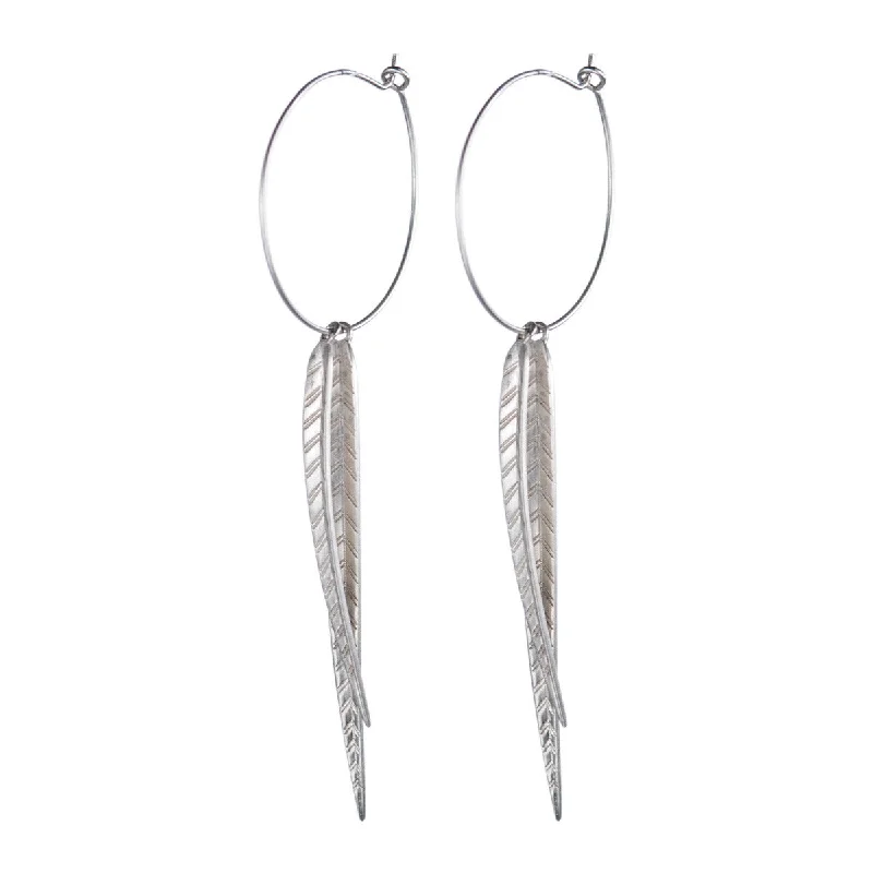 Beach Earrings-Modern Earrings-Sterling Silver Extra Long Leaf Hoop Earrings