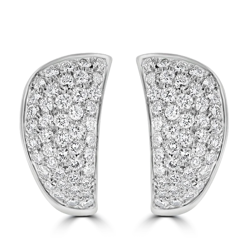 Luxury Gold Earrings-Luxury Stud Earrings-18KT WHITE GOLD 1.75CT DIAMOND WIDE PAVE HOOP EARRINGS