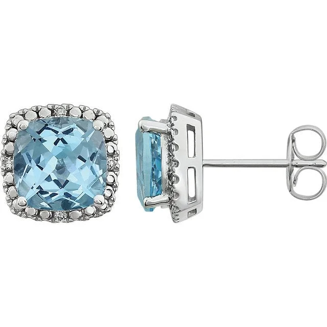 Heart-Shaped Earrings-Modern Gemstone Earrings-14KT WHITE GOLD SKY BLUE TOPAZ AND DIAMOND EARRINGS