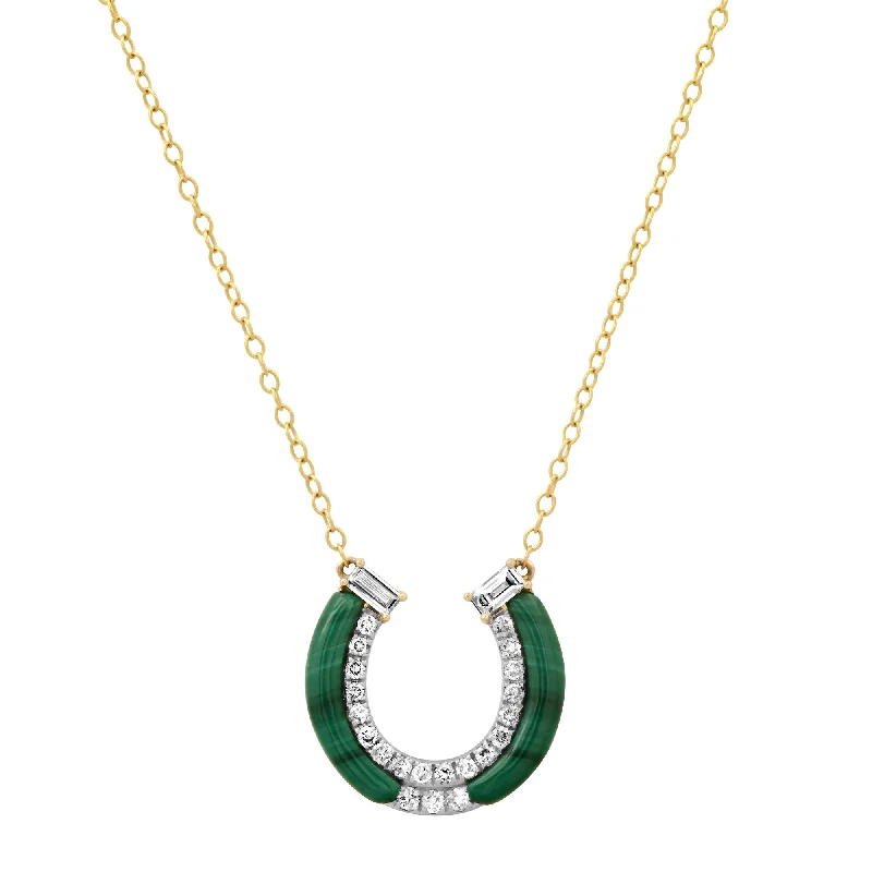 Crystal Pendant Necklaces-Malachite Horseshoe Necklace with Diamonds