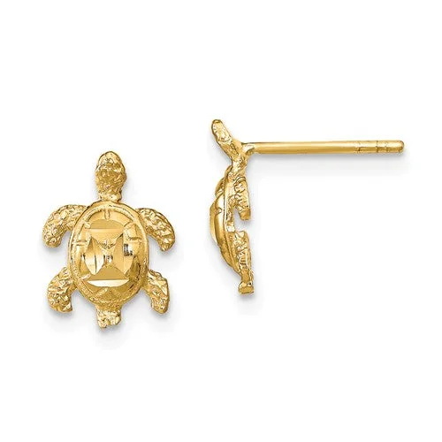 Fashionable Drop Earrings-Wedding Earrings-14k Yellow Gold Solid Dia.-Cut Shell Sea Turtle Post Earrings