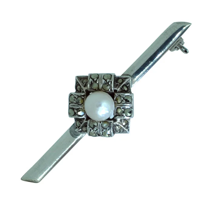 Brooch with sapphires and diamonds-Marcasite & Pearl Brooch