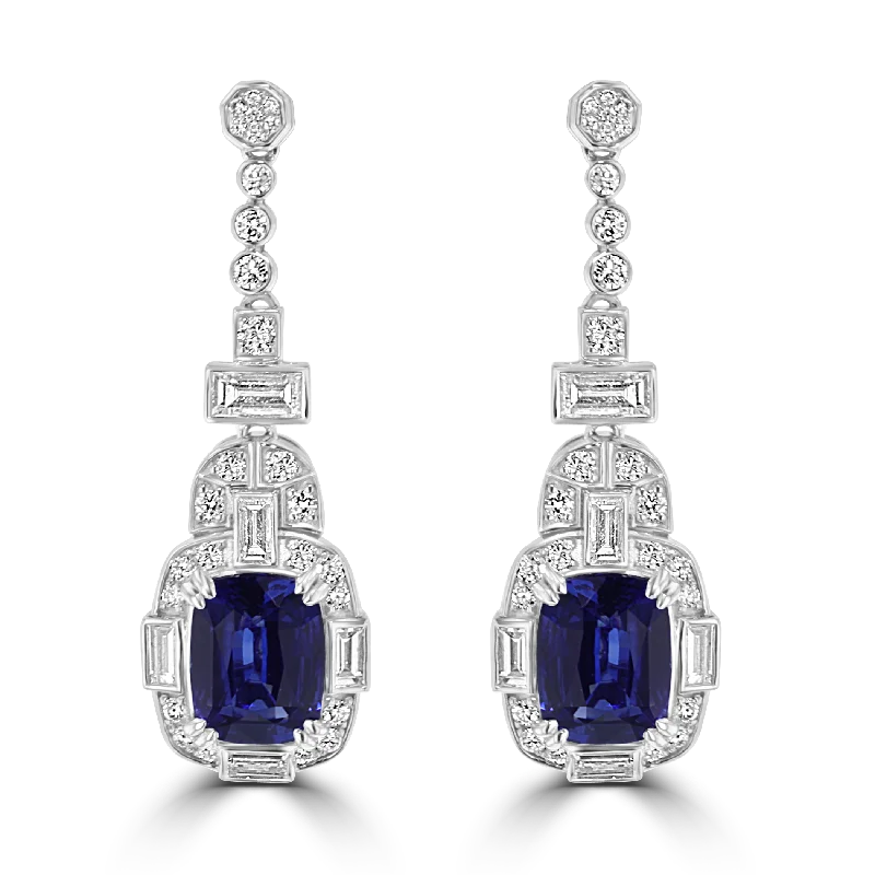 Nature-Inspired Earrings-Twisted Drop Earrings-JULEVE 18KT 9.88 CTW SAPPHIRE & 2.31 CTW DIAMOND DROP EARRINGS