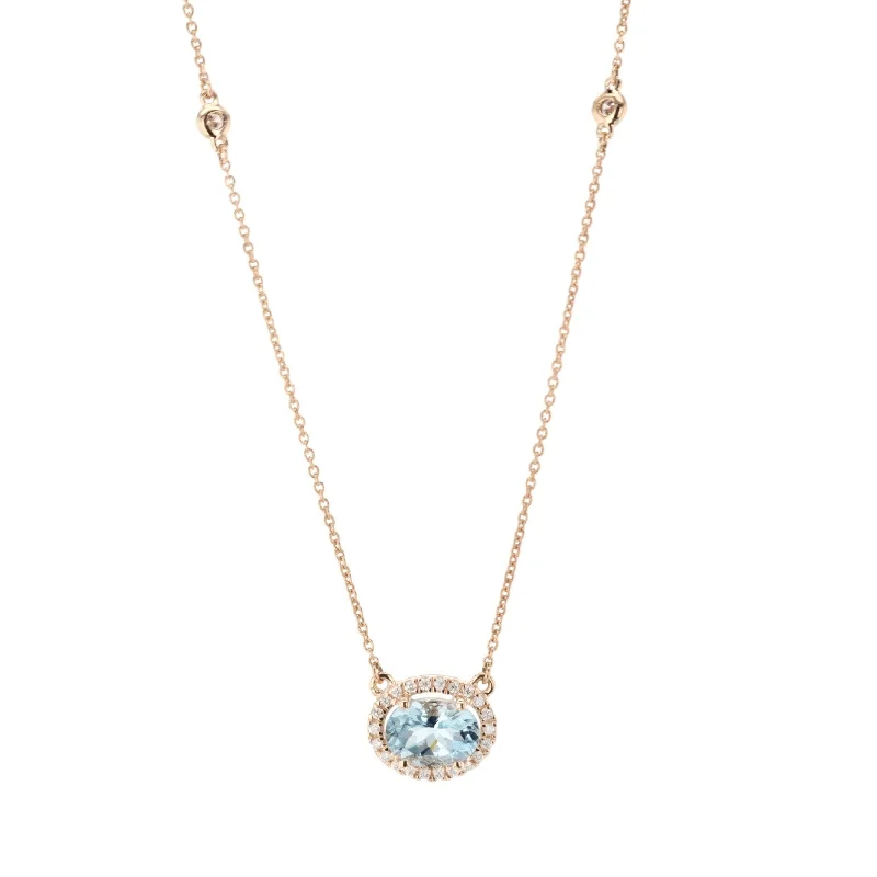 Layered Chain Necklaces-Aquamarine & Diamond Pendant Necklace