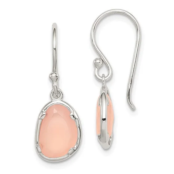 Statement Earrings-Twisted Earrings-Sterling Silver Pink Chalcedony Dangle Earrings