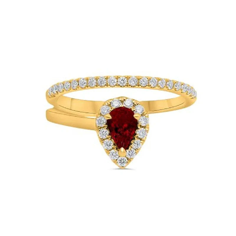 TensionSetRings-Pear Ruby & Diamond Halo Ring | M10278753