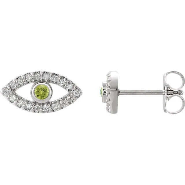 Crystal Drop Earrings-Gold Earrings with Charms-14KT GOLD .10 CTW PERIDOT & .18 CTW DIAMOND EVIL EYE EARRINGS