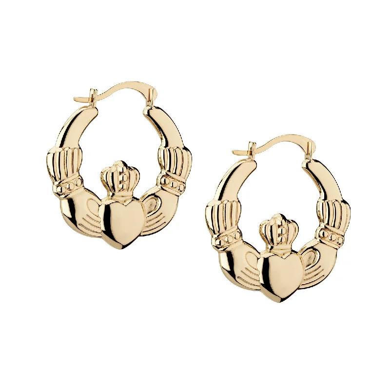 Drop Earrings for Evening-Gold Stud Earrings-9K Gold Medium Claddagh Hoops