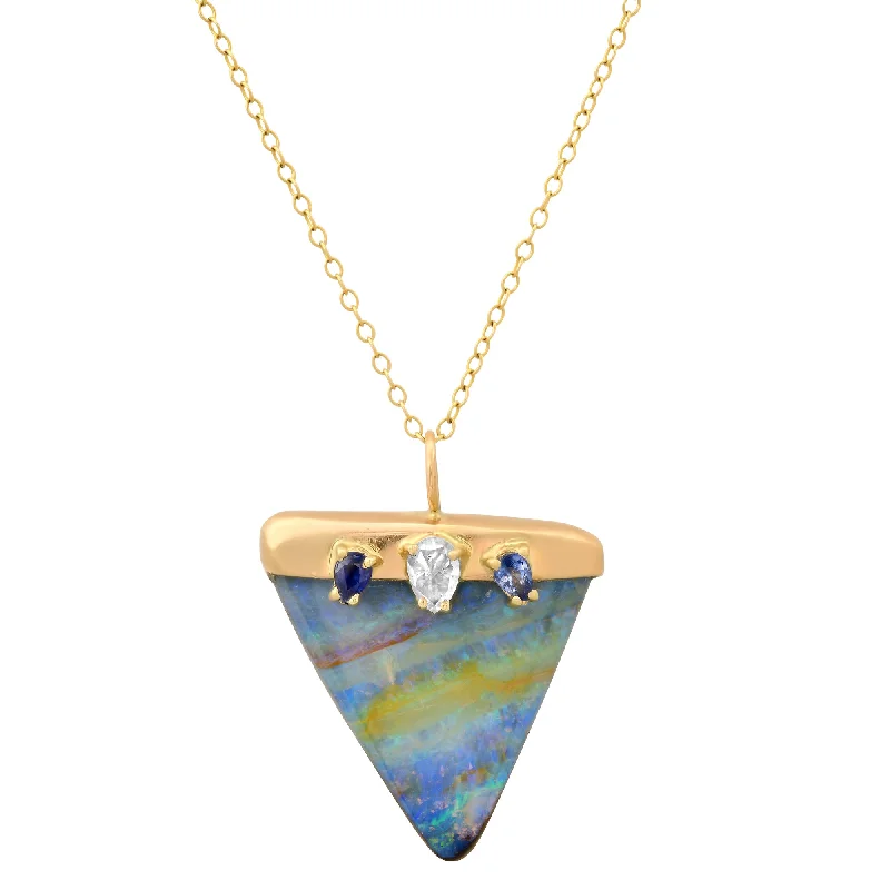 Simple Silver Necklace for Men-Triangle Opal Necklace