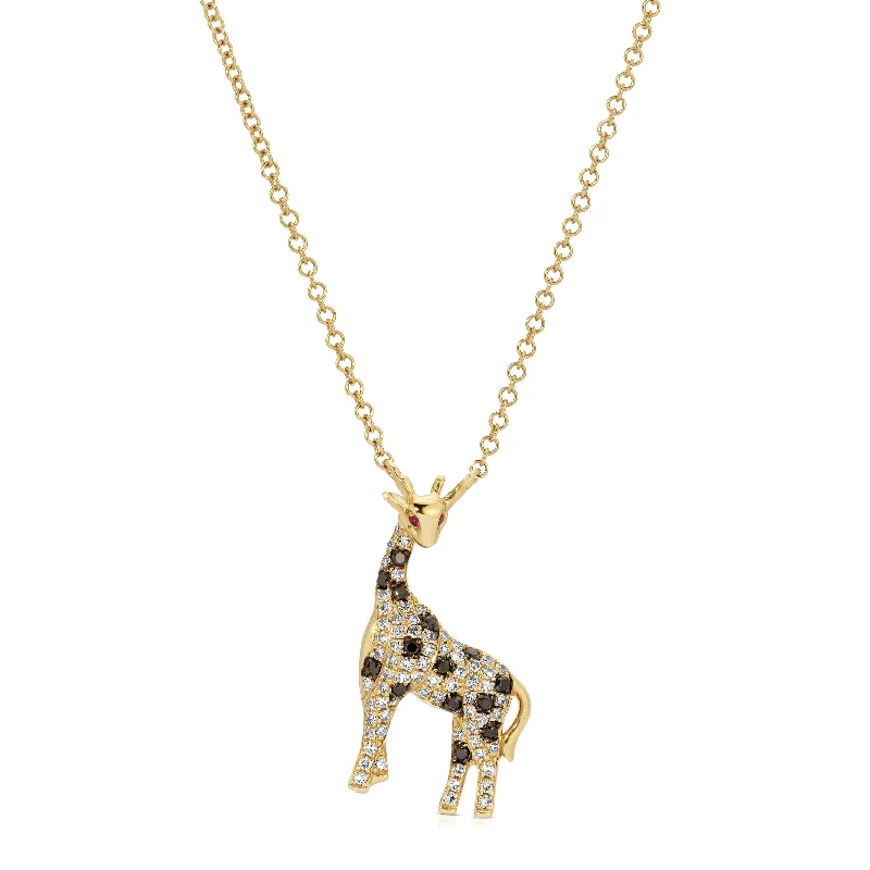 Personalized Couple Necklaces-Black+White Diamond Giraffe Charm Necklace