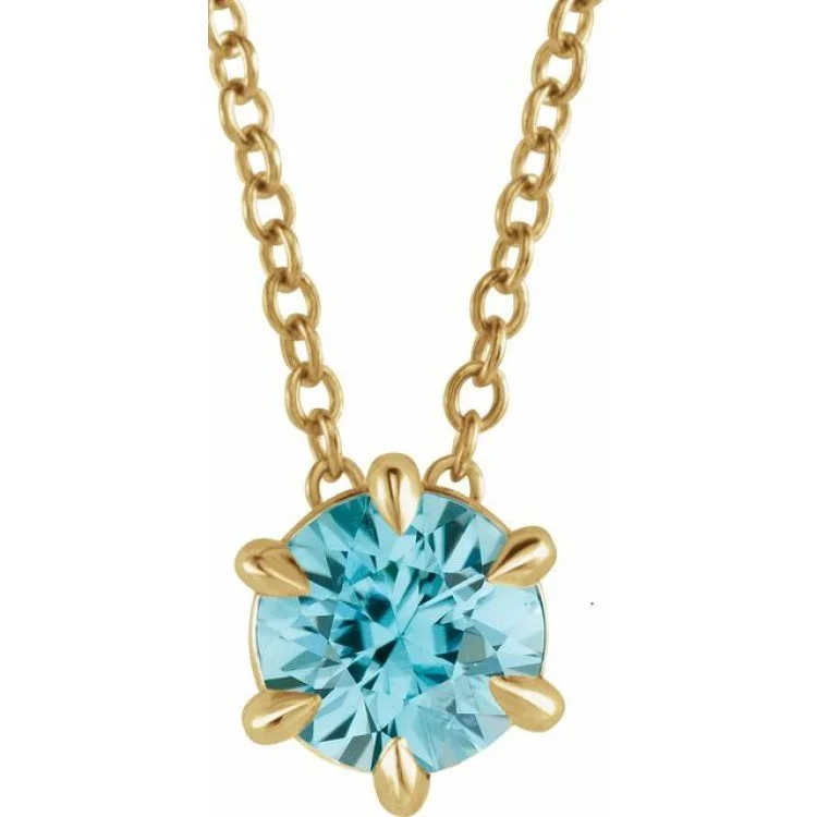 Small Pendant Necklaces-14K Yellow 6 mm Natural Aquamarine Solitaire 16-18" Necklace