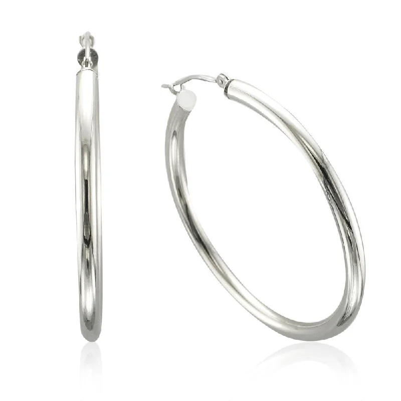 Unique Gold Earrings-Square Earrings-14KT WHITE GOLD HIGH POLISHED HOOP EARRINGS