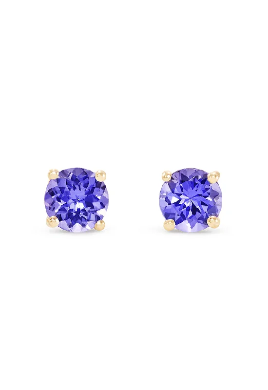 Holiday Hoop Earrings-Fashionable Earrings-14K Yellow Gold Round Tanzanite Stud Earrings, 0.65 TCW