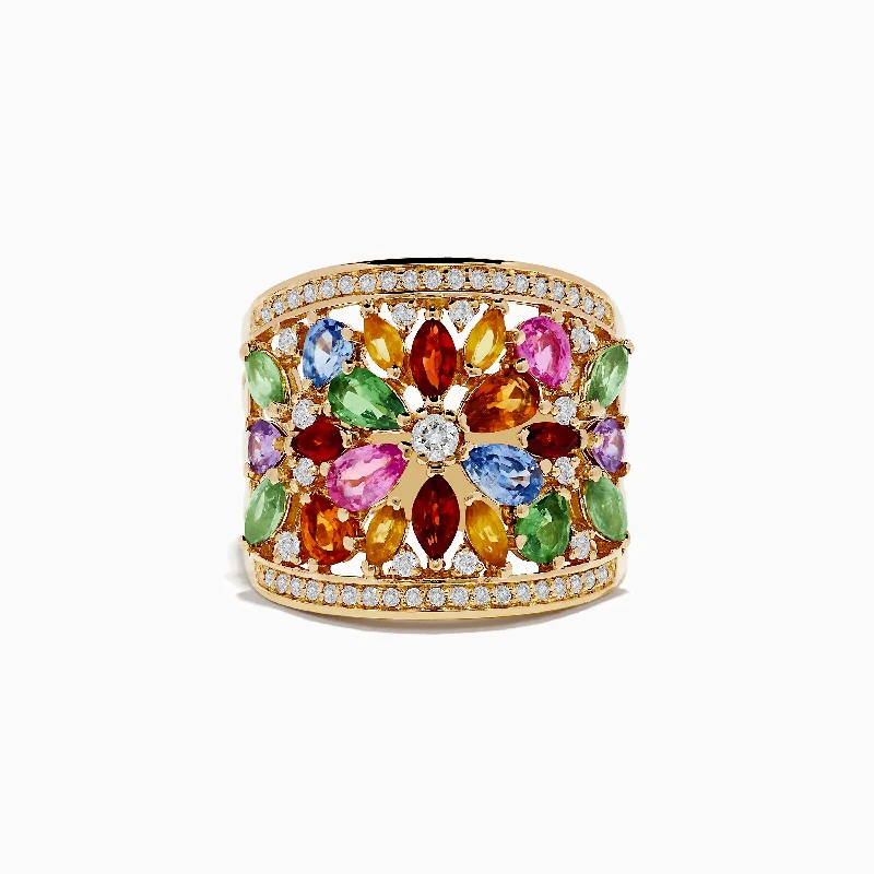 PuzzleRings-Watercolors 14K Yellow Gold Multi Sapphire and Diamond Ring