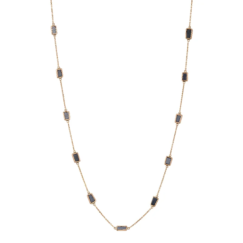 Engraved Gold Necklaces-Flow Diamond Baguette Necklace