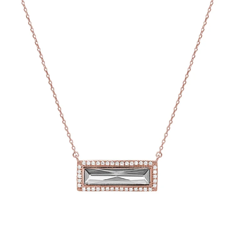 Eco-Friendly Necklaces for Women-Rose Gold Finish Sterling Silver Necklace with Rectangular Simulated Diamond Stone and Simulated Diamonds on 16" - 18" Chain