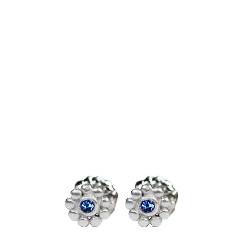 Gold Earrings with Charms-Customised Earrings-Sterling Silver Tiny Java Flower Stud Earrings with Blue Sapphires