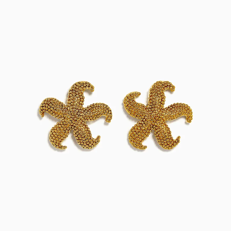 Silver Earrings-Bright Earrings-14K Yellow Gold Starfish Stud Earrings